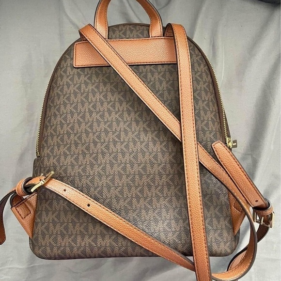 Michael Michael Kors Logo Casual Travel Backpack Color Brown/White Pockets